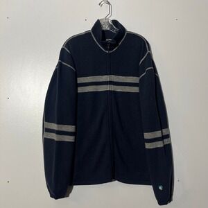 KUHL Mens 100% Merino Wool Knit Lined Navy Blue Striped Full Zip Sweater Mens L